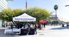 students return to campus for the first day of the semester