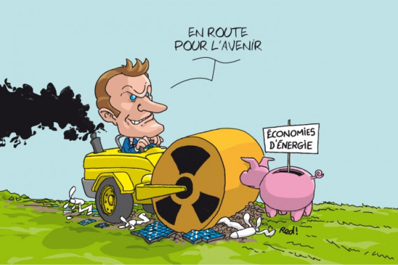 Dessin de Red avec Macron sur un buldozer