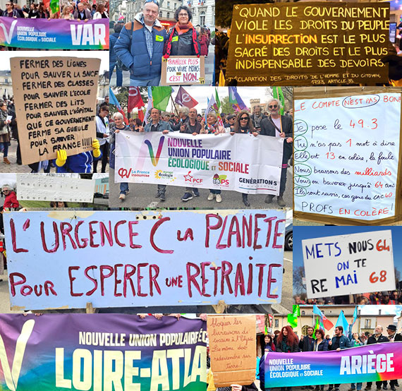 Melting pot de photos de manifestations contre la réforme des retraites